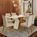 Ver imagem 1 de Conjunto Sala de Jantar Layla Select 6 Lugares Tampo MDF Cadeiras Suede Off White 160cm Casa 812
