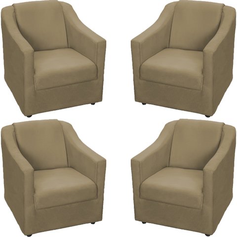 Kit 4 Poltronas Decorativas para Sala de Espera Recepção Escritório Consultório Suede