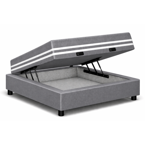 Kit Cama Box Baú Solteiro 88x188 cm + Colchão Molas Ensacada Solteiro 24 cm Cinza Suede