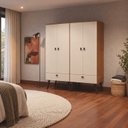 Ver imagem 1 de Guarda Roupa Solteiro Armário Compacto Multifuncional Encanto 4 Portas 2 Gavetas Marrom Off White