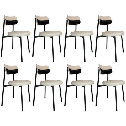 Cadeira de Jantar Estofada Kit 8 Nyka M25 Linho Areia/preto - Mpozenato