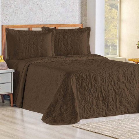 Cobre Leito Queen Bouti Mavie Floral 180 Fios 3 Peças - Tabaco