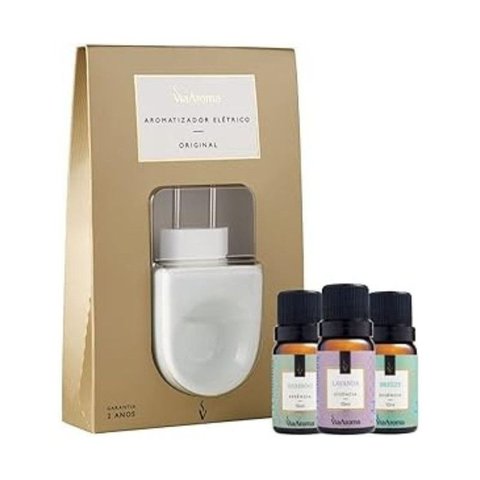 Kit Aromatizador Eletrico Bivolt Original + 3 Essencias Via Aroma 10ml (bamboo, Lavanda, Breeze)