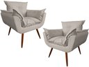 Ver imagem 1 de Kit 2 Poltronas Decorativa Opala Couro Bege Pés Madeira Mz Decor