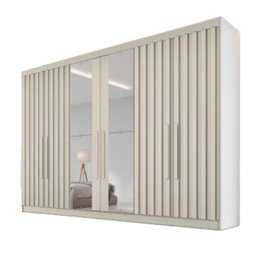 Guarda Roupa 6 Portas 4 Portas Ripadas Potente com Espelho 100% Mdf Off White - Móveis Europa - 2