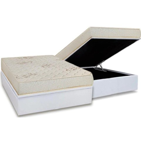 Conjunto Box Baú Casal: Colchão Espuma Luckspuma D45 Gran Luck + Base Crc Courano White(138x188)