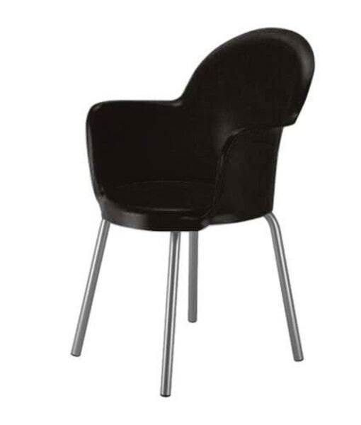 Cadeira com Braço Base Cromada Linha Polipropileno Moon Cor:Preto