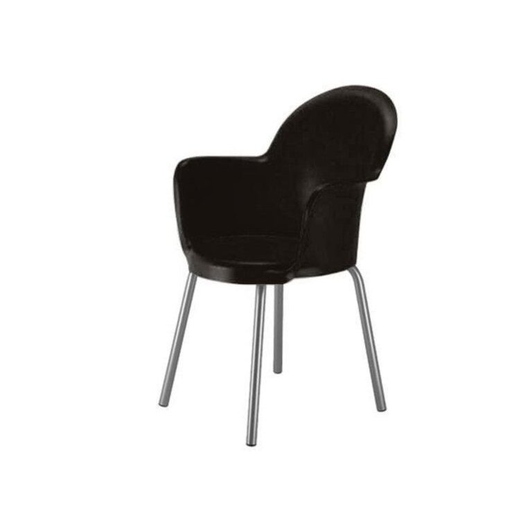 Cadeira com Braço Base Cromada Linha Polipropileno Moon Cor:Preto