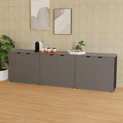 Armário Baixo Escritório 6 Portas C/ Chave 240 Cm F5 Office Cor:cinza Sagrado com Preto