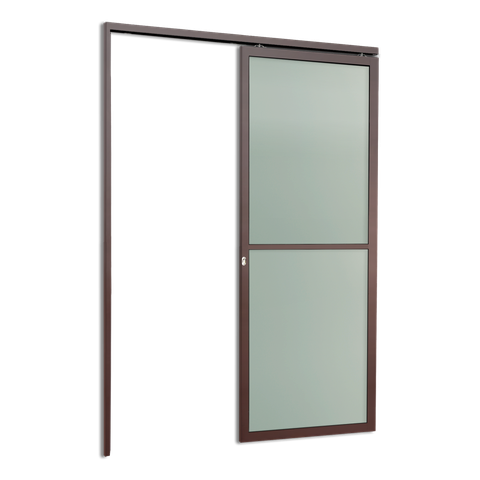 Porta de Correr Suspensa Vidrao Esq L.25 Marrom Corten 210x90 Brimak