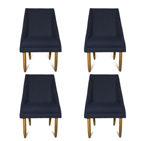 kit 04 Cadeiras Para Sala De Jantar Ana Pés Palito Suede Azul Marinho - D'Classe Decor