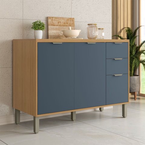 Balcão de Cozinha 120 cm Colors 3 Portas 2 Gavetas Freijó/Azul Secreto - Kits Paraná