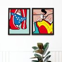 Ver imagem 1 de Kit 2 Quadros Engraçados para Banheiro Feminino 45x34cm - com Vidro:madeira Preta