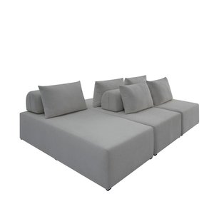 Sofá Ilha na Caixa em Módulos Mobili 3 Chaise Boucle Cinza Claro Estofama