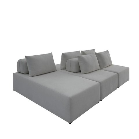 Sofá Ilha na Caixa em Módulos Mobili 3 Chaise Boucle Cinza Claro Estofama