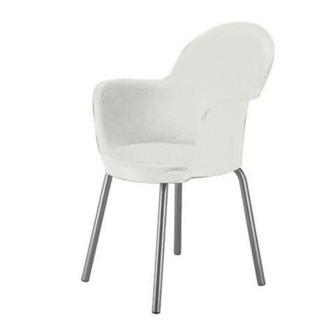 Cadeira com Braço Base Cromada Linha Polipropileno Moon Cor:Branco