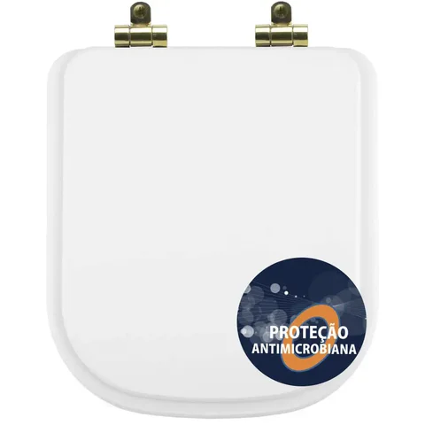 Assento Sanitário Poliéster Antibactéria Soft Close Piano Branco para Vaso Deca com Ferragem