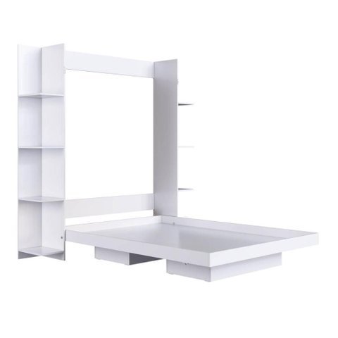 Cama de Casal Articulável Vertical Branca com Estantes Laterais Mdp Vancouver Art In Móveis