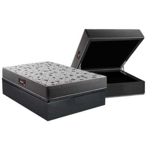 Cama Box Baú Casal: Colchão Espuma Herval D28 Black Double Face + Base Crc Suede Gray(138x188)
