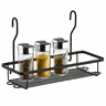 Kit Suporte Barra Cozinha Preta 70cm 3 Ganchos Ventosa Porta Rolos Temperos Condimentos - 4