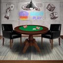 Ver mais imagens de Mesa de Jogos Carteado Redonda Montreal Tampo Reversível Imbuia com 2 Cadeiras Liverpool Corino