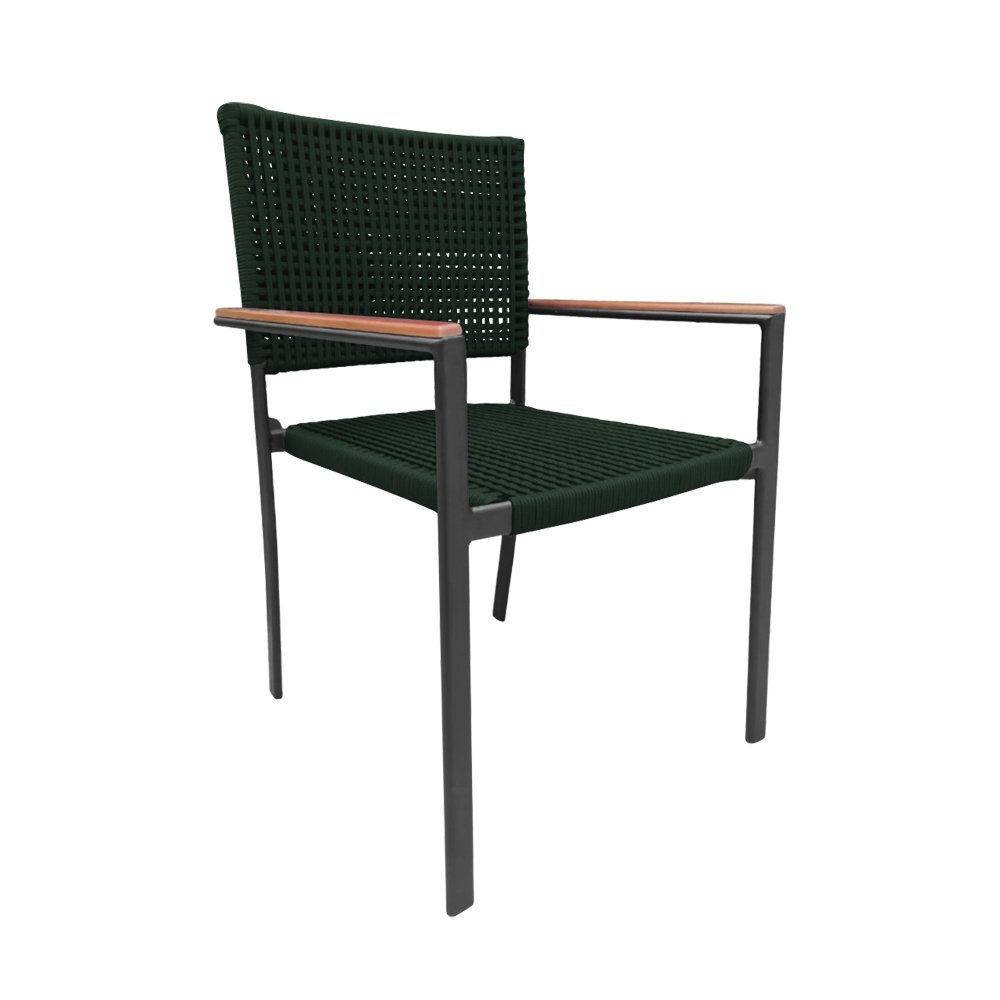 Cadeira Piracicaba Corda Náutica Braço com Detalhe em Madeira Base Alumínio Preto/verde Musgo