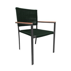 Cadeira Piracicaba Corda Náutica Braço com Detalhe em Madeira Base Alumínio Preto/verde Musgo