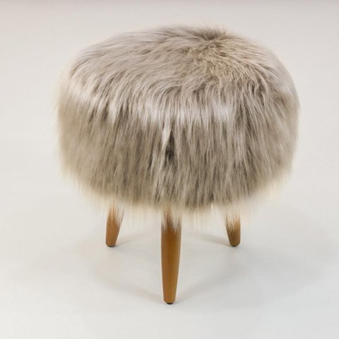 Puff Banqueta Decorativo Pés Madeira Cor:bege
