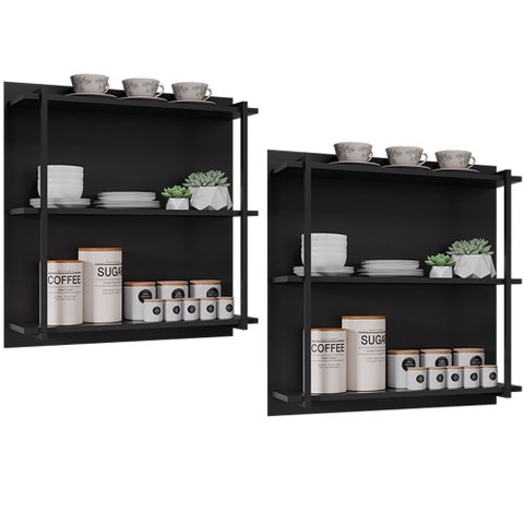 Kit 02 Painéis Industrial Multiuso com 3 Prateleiras Cler M05 Preto - Inoviza
