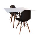 Ver imagem 1 de Conjunto de Mesa de Jantar Eames Eiffel Quadrada 90cm Tampo de Madeira Branco com 2 Cadeiras Pretas