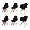Ver imagem 1 de Kit Eiffel 4 Cadeiras Eames + 2 Cadeiras Eames com Braço Preta Base Madeira Sala Cozinha Jantar