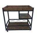 Ver imagem 2 de Carrinho de Bar Estilo Industrial de Ferro e Madeira com Bandeja Fixa, 2 Prateleiras e 4 Rodízios