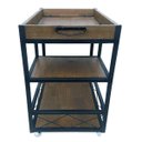 Ver imagem 4 de Carrinho de Bar Estilo Industrial de Ferro e Madeira com Bandeja Fixa, 2 Prateleiras e 4 Rodízios