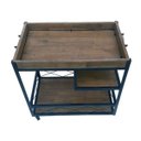 Ver imagem 3 de Carrinho de Bar Estilo Industrial de Ferro e Madeira com Bandeja Fixa, 2 Prateleiras e 4 Rodízios