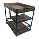 Ver imagem 1 de Carrinho de Bar Estilo Industrial de Ferro e Madeira com Bandeja Fixa, 2 Prateleiras e 4 Rodízios