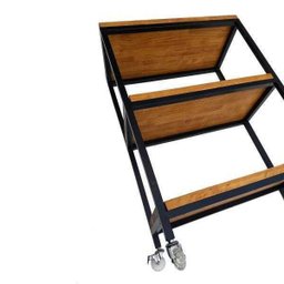 Carrinho Auxiliar / Aparador / Ilha para Cozinha - Estilo Industrial - com 3 Prateleiras e 4 Rodízio - 2
