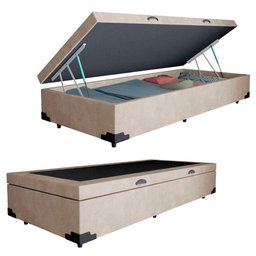 Cama Box Baú Solteiro Suede Sereneprime Bege 88x188x44 - 1