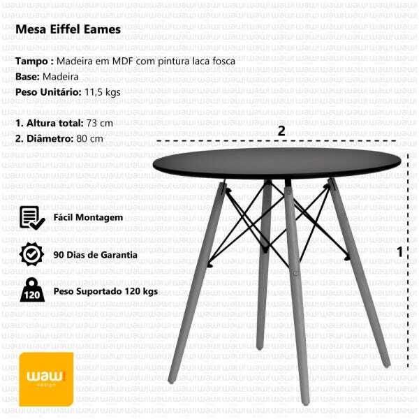 Conjunto Kit 4 Cadeiras Eames Eiffel Preta + 1 Mesa Eames 80cm Preta Base Madeira Cozinha Jantar - 8