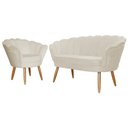 Ver imagem 1 de Kit Namoradeira + 1 Poltrona Decorativa Pétala Couro Bege Pés Madeira Ms Decor