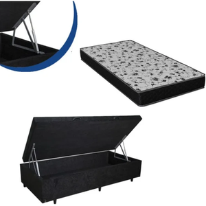 Cama Box Baú Solteiro Colchão Espuma D33 Bordado + Box Suede Preta 59x78x188