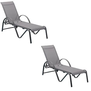 Kit 2 Espreguiçadeiras Chaise Outdoor Búzios Amêndoa Tela Bege e Grafite Tela Grafite - Rivatti