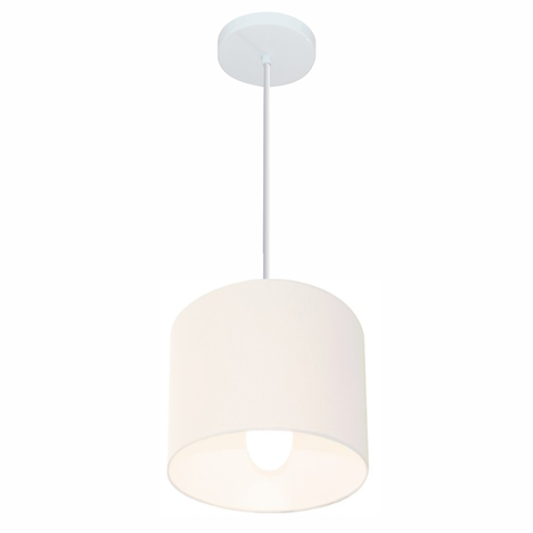 Lustre Pendente Cilíndrico Vivare Md-4046 Cúpula em Tecido 18x18cm - Bivolt - Branco - Bivolt