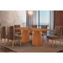 Ver imagem 1 de Sala Jantar Mesa Maldivas Tampo Curvo 180cm+6 Cadeiras Dafne Madeira Naturale - Capuccino/suede