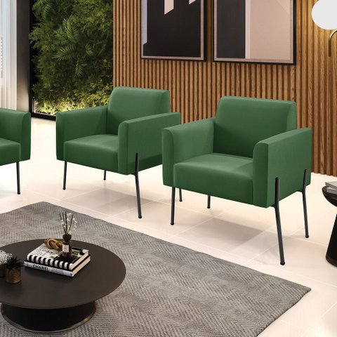 Poltrona Pé de Ferro Preto para Sala Kit 2 Marisa Suede D03 - D'Rossi