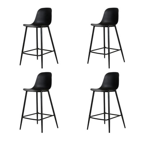 Kit 4 Banquetas Médias Miami Abi Fratini 91,50 Cm (altura) Polipropileno Preto Base em Aço Pintado