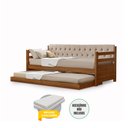 Ver imagem 2 de Bicama Solteiro Verona Castanho Estofado Capitonê Veludo Bege com Cama Auxiliar + 2 Colchões