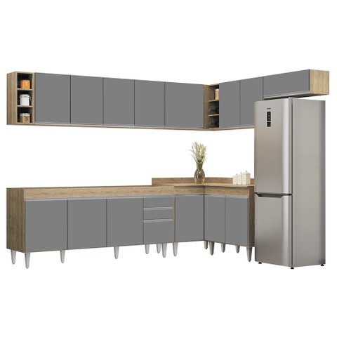 Armário de Cozinha Modulado de Canto 8 Peças Cp25 Balcão sem Tampo Castanho/cinza - Lumil Lumil Móve