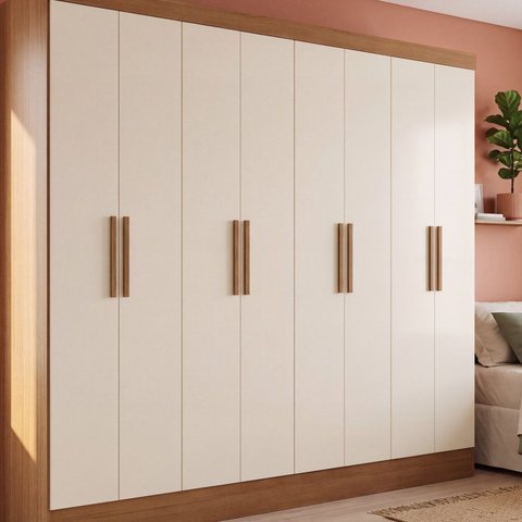 Guarda Roupa Casal 100% MDF 8 Portas 4 Gavetas com Cabideiro 226x199x47cm Cinamomo/Off White