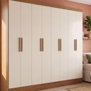 Ver imagem 1 de Guarda Roupa Casal 100% MDF 8 Portas 4 Gavetas com Cabideiro 226x199x47cm Cinamomo/Off White