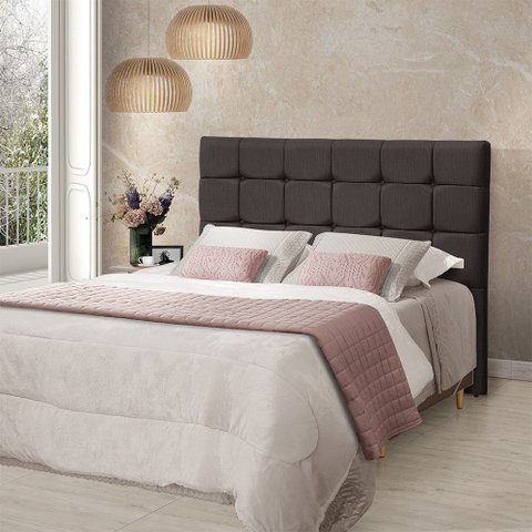 Cabeceira Cama King Estofada 1,93 - Maia Linho Marrom